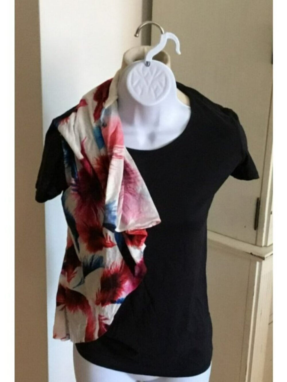 BNWT -Alexander McQueen Navy Blue Cotton shirt with sewn in scarf accent - Sz M.